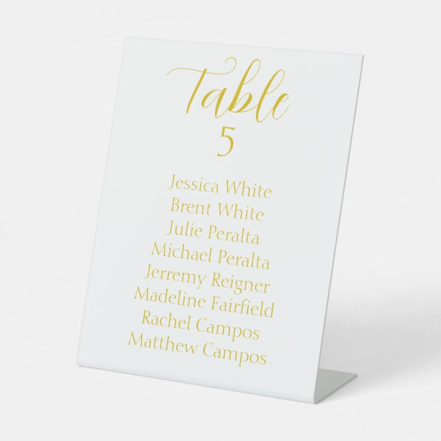 Elegant Gold Script Wedding Seating Chart Table Pedestal Sign (Front)