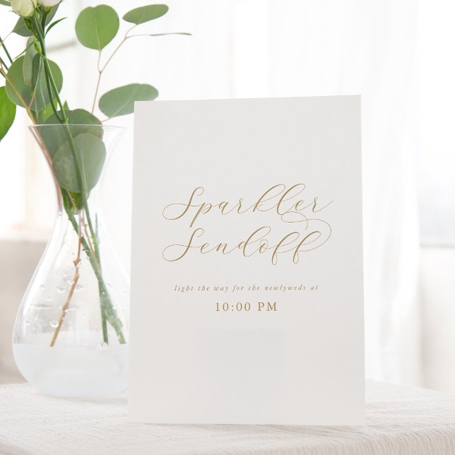 Elegant Gold Script Wedding Sparkler Sendoff Pedestal Sign (Creator Uploaded)