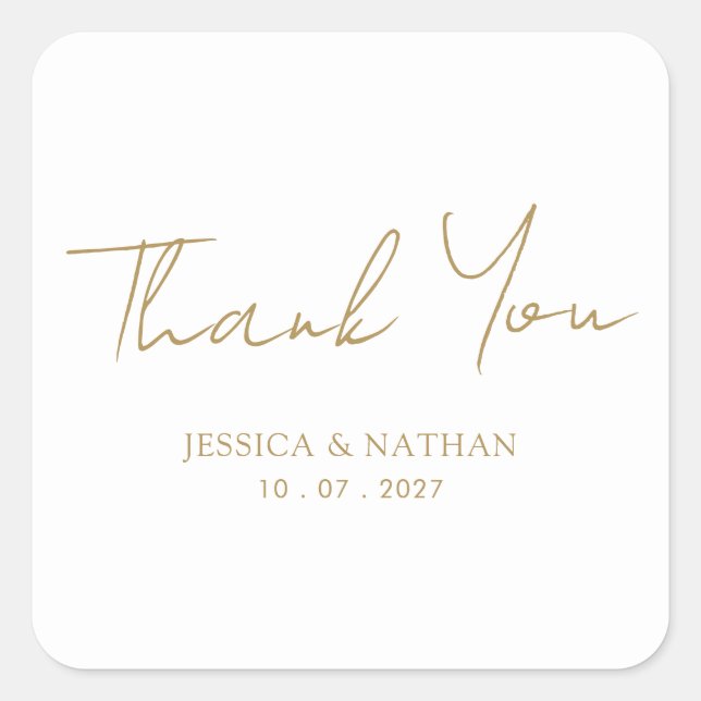 Elegant Gold Script Wedding Thank-You Sticker (Front)