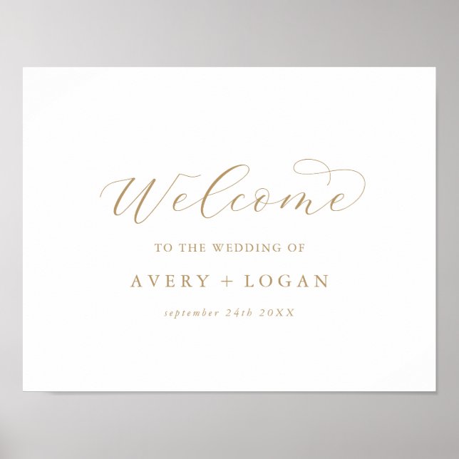 Elegant Gold Script Wedding Welcome Poster (Front)