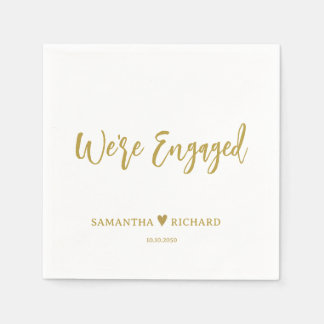 Elegant Gold Script Were Engaged Engagement Party Napkin