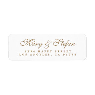Elegant Gold Script White Wedding Return Address Label