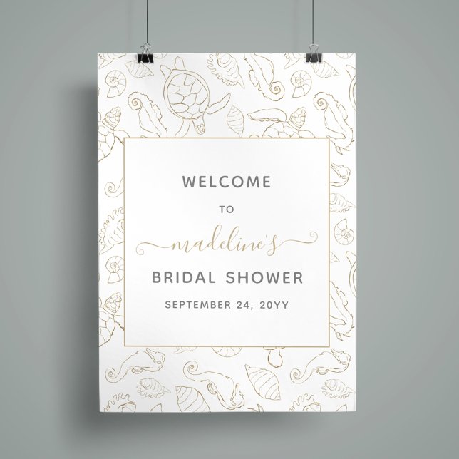 Elegant Gold Sea Ocean Bridal Shower Welcome Poster (Creator Uploaded)