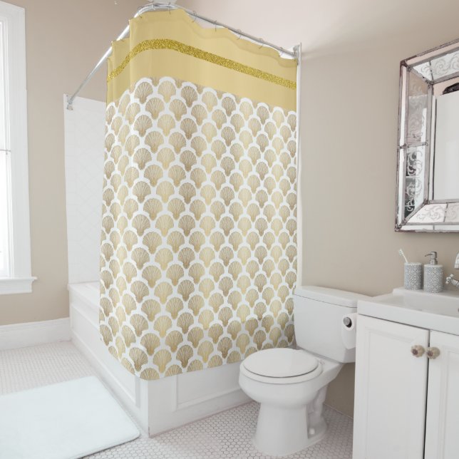Elegant Gold Sea Shell Shower Curtain (In Situ)