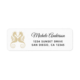 Elegant Gold Seahorses Wedding Return Address Label