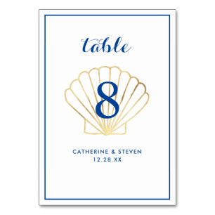 Elegant Gold Seashell Coastal Wedding Table Number