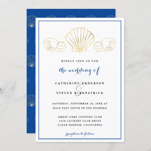 Elegant Gold Seashell Waves Wedding Invitation