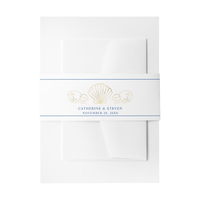 Elegant Gold Seashell Waves Wedding Invitation Belly Band (Front Example)