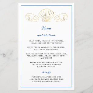 Elegant Gold Seashell Waves Wedding Reception Menu