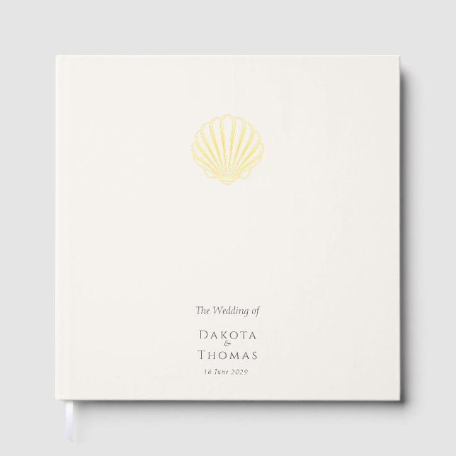 Elegant Gold Seashell Wedding Guest Book (Front)