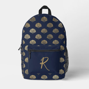 Elegant Gold Seashells on Navy Personalised Printed Backpack