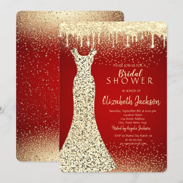 Elegant Gold Sequins Dress,Confetti Bridal Shower Invitation (Front/Back)