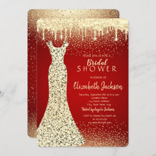 Elegant Gold Sequins Dress,Confetti Bridal Shower Invitation