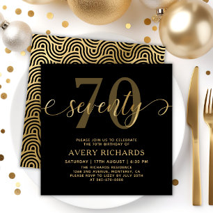 Elegant Gold Seventy Script Black 70th Birthday In Invitation