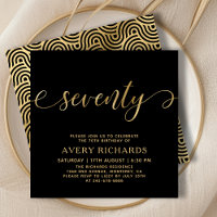Elegant Gold Seventy Script Black 70th Birthday