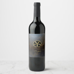 Elegant Gold Shamrock,Clover Leather Look Wine Label