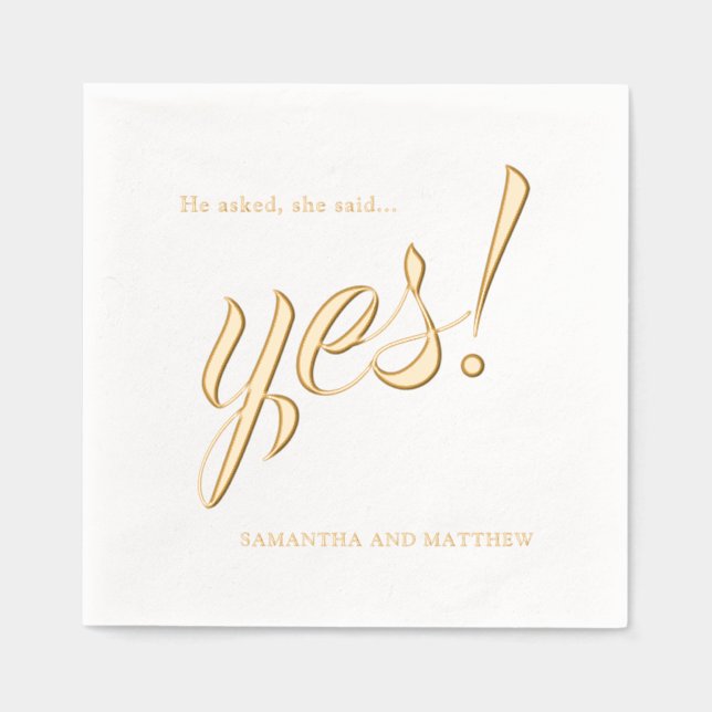 Elegant Gold She Said Yes Engagement Party Foil Napkins (Front)