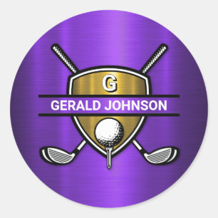 Elegant Gold Shield Golf Monogram Design Classic Round Sticker