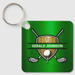 Elegant Gold Shield Golf Monogram Design Key Ring
