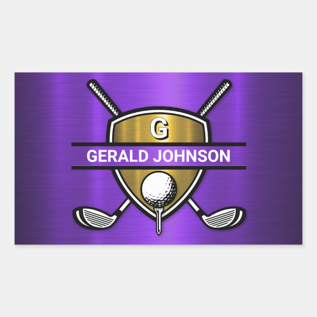 Elegant Gold Shield Golf Monogram Design Rectangular Sticker (Front)