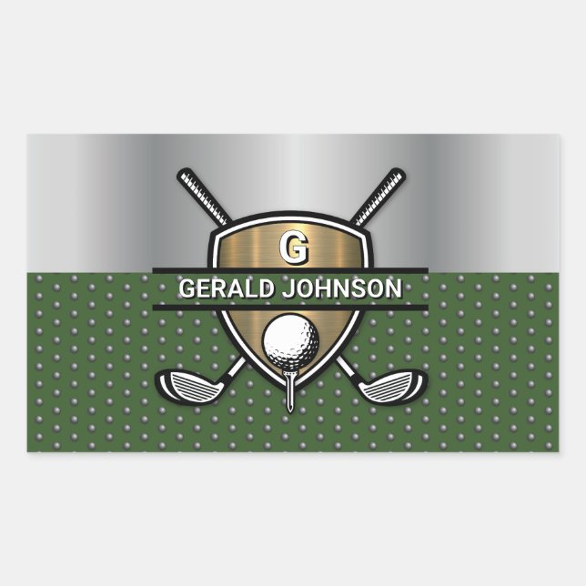 Elegant Gold Shield Golf Monogram Design Rectangular Sticker (Front)