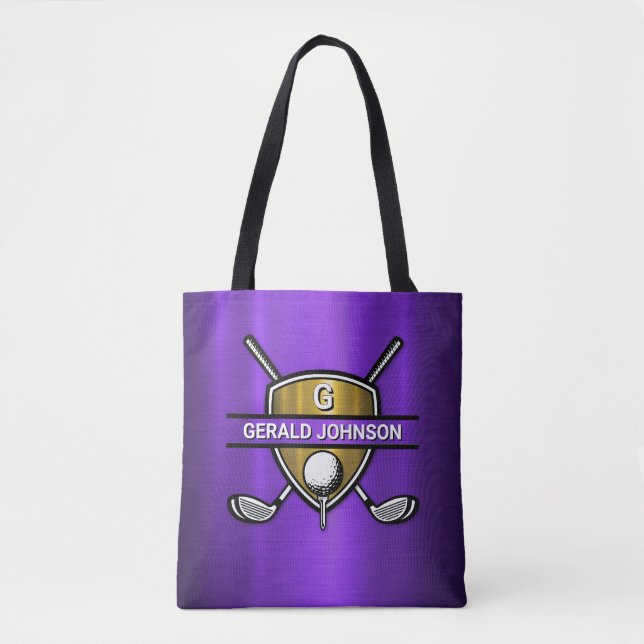 Elegant Gold Shield Golf Monogram Design Tote Bag (Front)