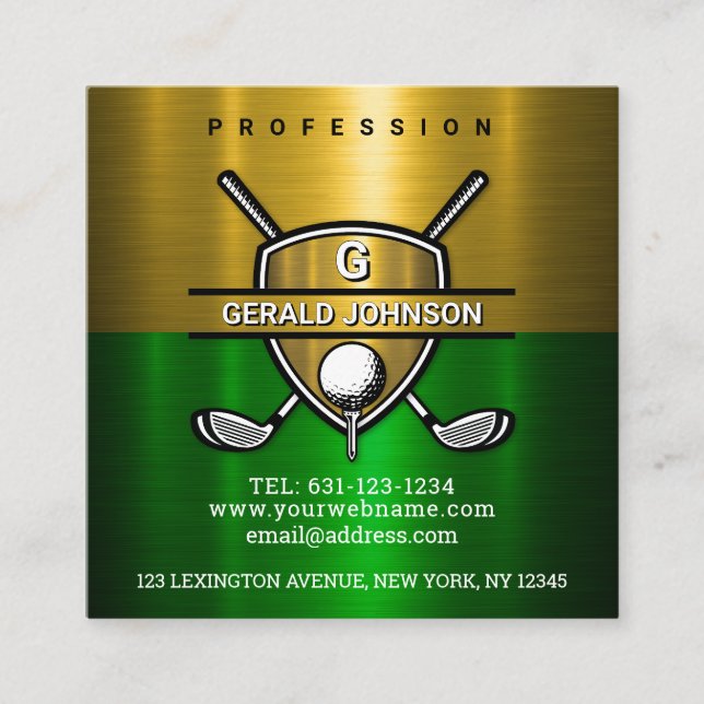 Elegant Gold Shield Monogram Design Square Business Card (Front)