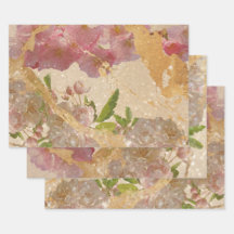 Elegant Gold Shimmer Floral Decoupage Design