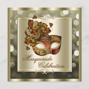 Elegant Gold Shimmering Lights Bokeh Masquerade Invitation