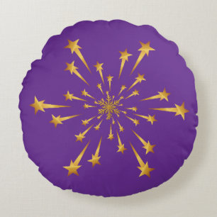 Elegant Gold Shooting Star Snowflake Fireworks Round Cushion