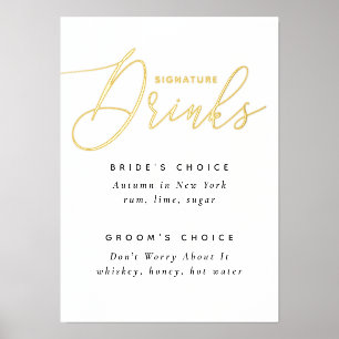 Elegant Gold Signature Drinks   Wedding Bar Sign