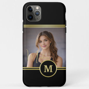 Elegant Gold Signature Monogram on Black iPhone 11 Pro Max Case