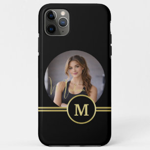 Elegant Gold Signature Monogram on Black iPhone 11 Pro Max Case