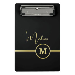 Elegant Gold Signature Monogram on Black Mini Clipboard