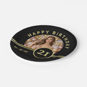 Elegant Gold Signature Monogram on Black Paper Plate
