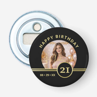 Elegant Gold Signature Monogram with Photo Bottle Opener
