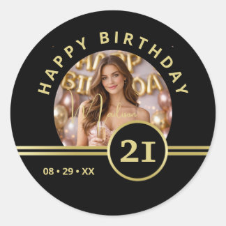 Elegant Gold Signature Monogram with Photo Classic Round Sticker