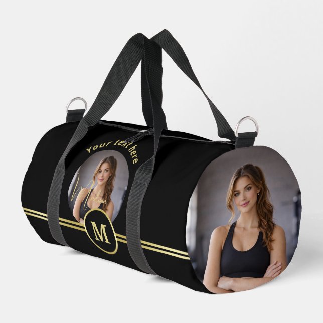 Elegant Gold Signature Monogram with Photo Duffle Bag (Left Corner)