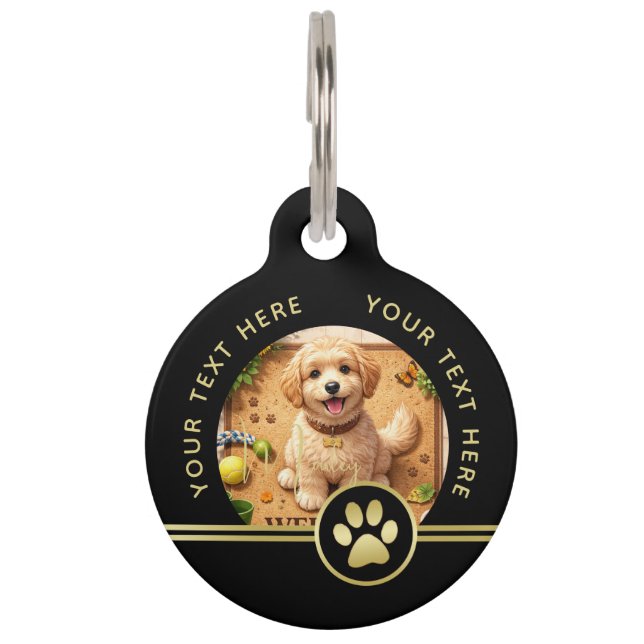 Elegant Gold Signature Monogram with Photo Pet Tag (Front)