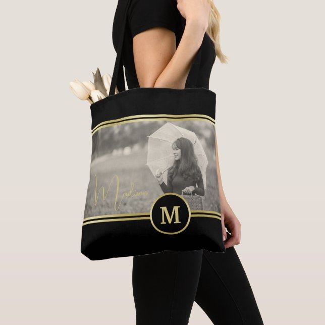 Elegant Gold Signature Monogram with Photo Tote Bag