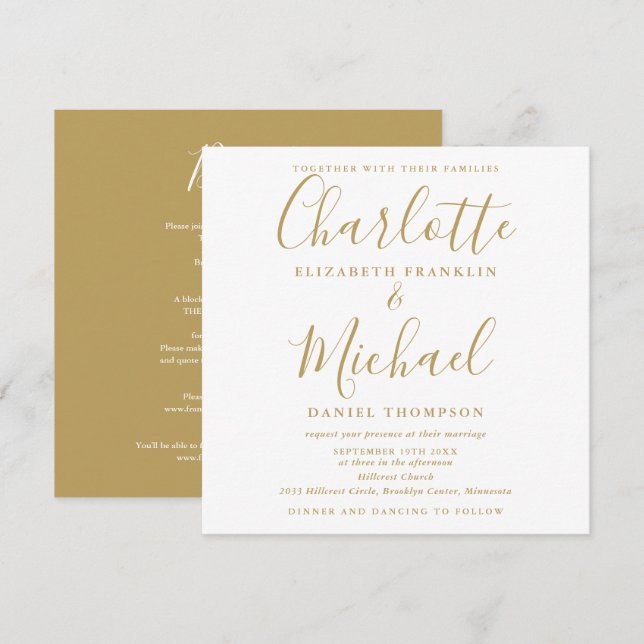 Elegant Gold Signature Script All In One Wedding Invitation (Front/Back)