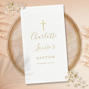 Elegant Gold Signature Script Baptism Christening Napkin