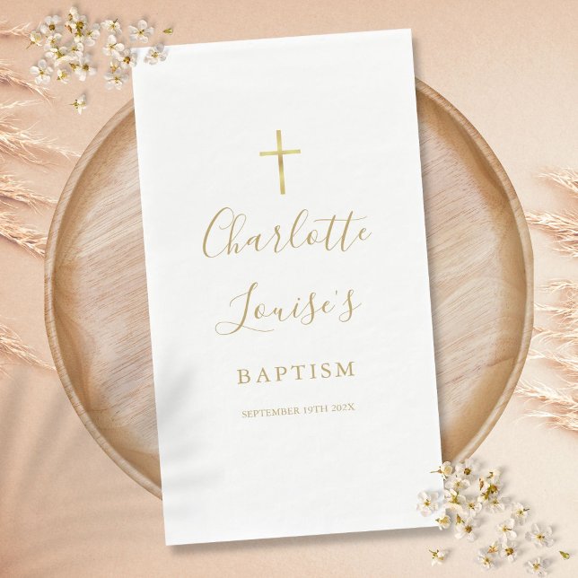 Elegant Gold Signature Script Baptism Christening Napkin (Elegant Gold Signature Script Baptism Christening Paper Guest Towels)