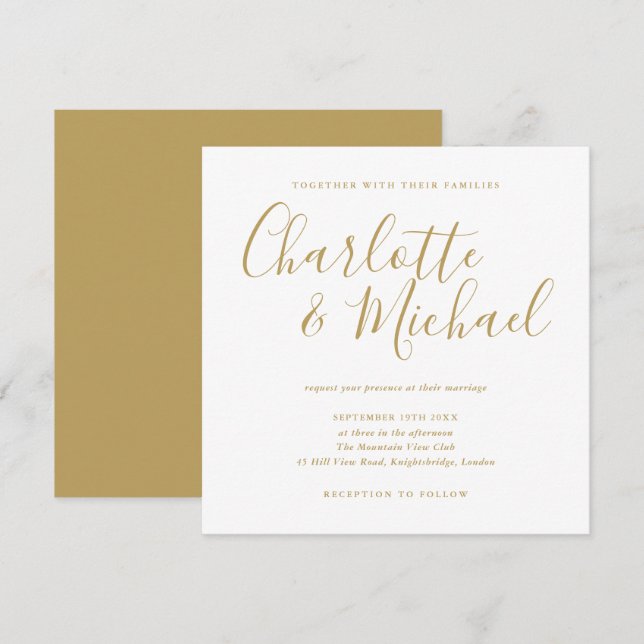 Elegant Gold Signature Script Wedding Invitation (Front/Back)