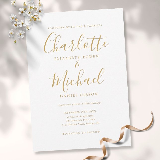 Elegant Gold Signature Script Wedding Invitation (Creator Uploaded)