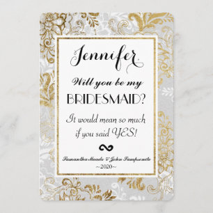 Elegant Gold Silver and Grey Floral Bridesmaids Invitation