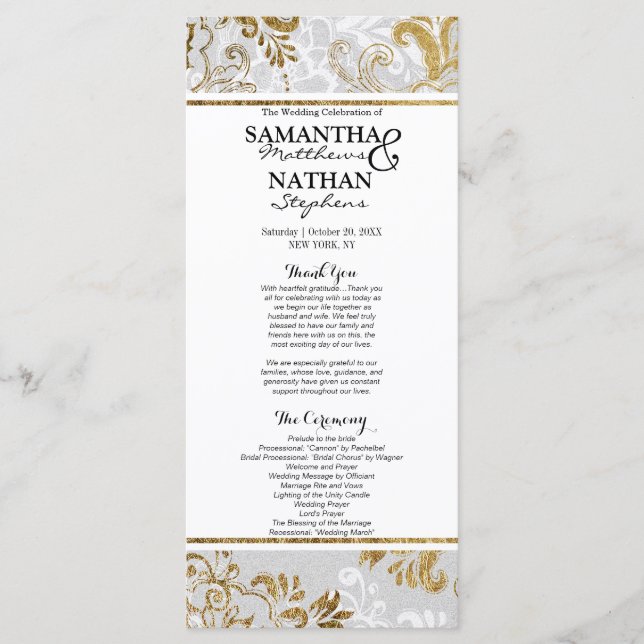 Elegant Gold Silver and Grey Floral Programs (Front)