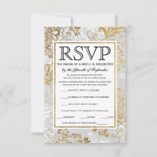 Elegant Gold Silver and Grey Floral RSVP Cards