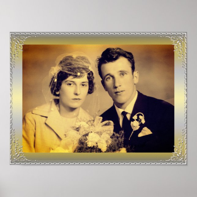 Elegant gold silver border frame custom photo  poster (Front)