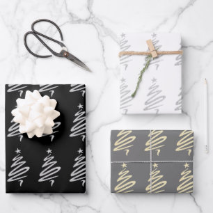 Elegant gold silver Christmas tree pattern   Wrapping Paper Sheet